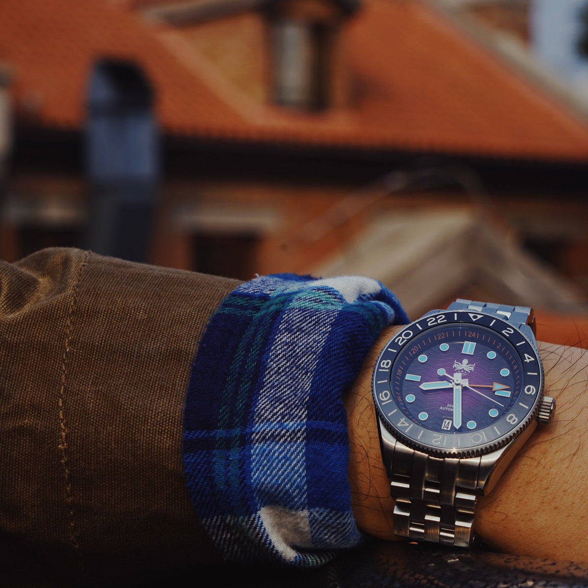 PHOIBOS WAVE MASTER GMT 200M Automatic Diver Watch PY049H Purple — view 3