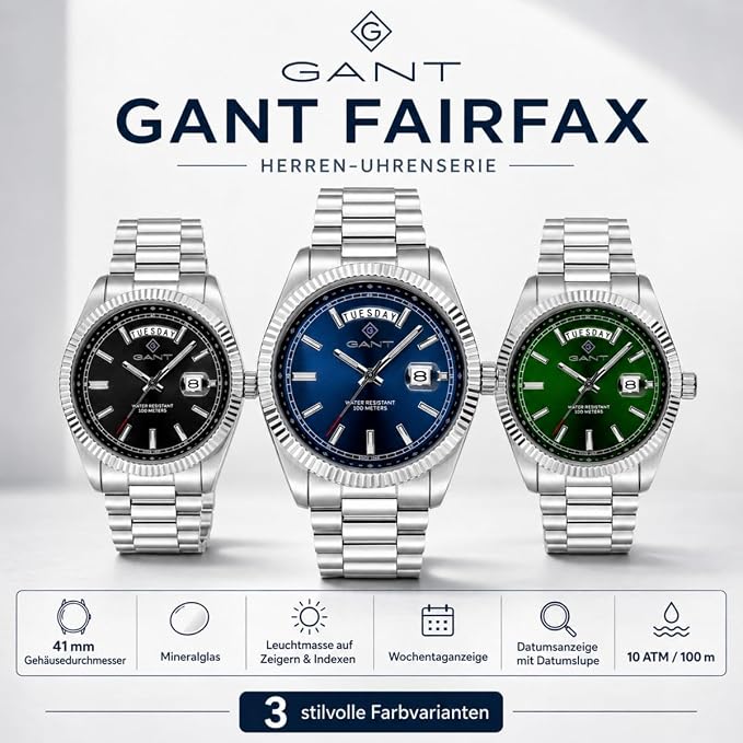 GANT Fairfax – 41mm – Day-Date – 100M – Stainless Steel – Black Dial – New — view 4