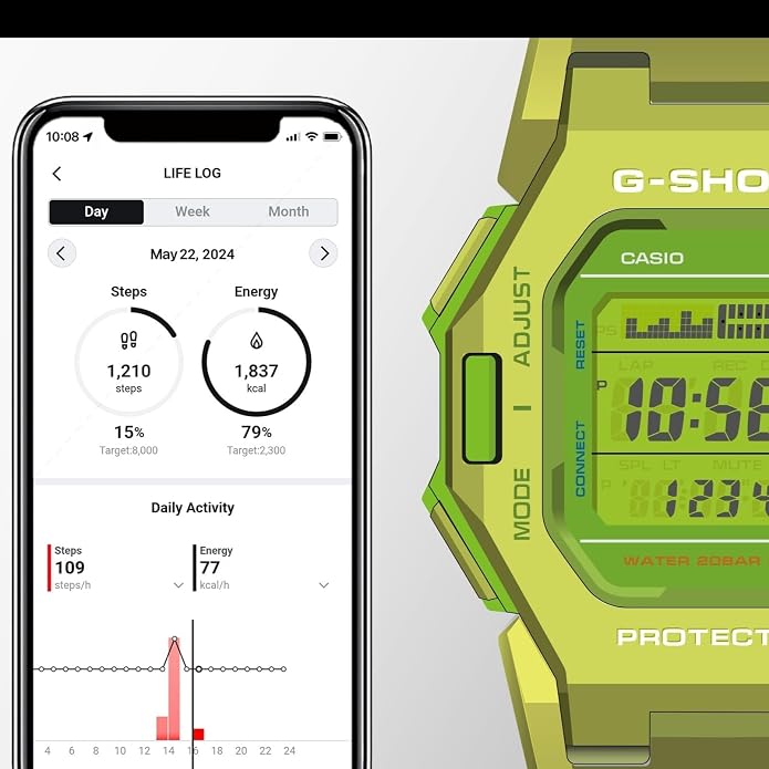 Casio G-SHOCK GD-B500S-3DR – Fluorescent Green Bluetooth Step Tracker – 200M — view 8