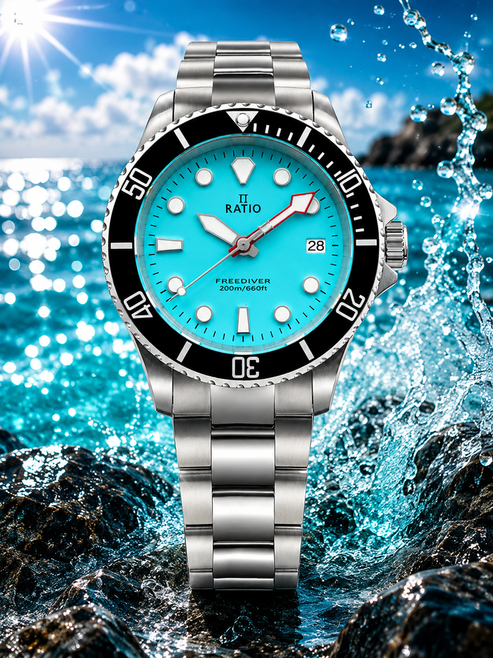 Ratio FreeDiver RTF032 Sapphire Stainless Steel Black Dial Quartz 200M Men's Watch