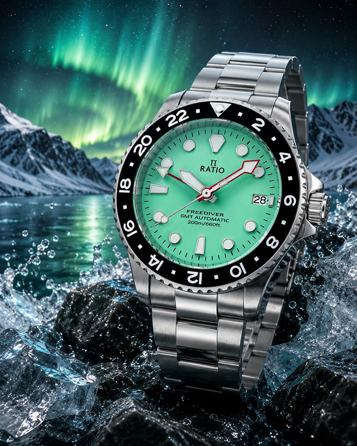 Ratio FreeDiver GMT RTF059 Mint Green Sapphire Automatic 200M Men's Watch