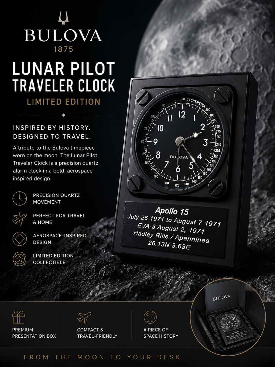 Bulova Lunar Pilot Traveler Limited Edition Clock – Apollo 15