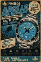 PHOIBOS Apollo PY056B – Blue – 200M Automatic Diver "High Beat" Movement view 1