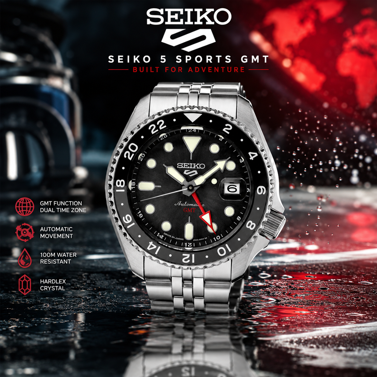 Seiko 5 Sports GMT SSK001 “Bruce Wayne” – Black Dial Automatic GMT — view 2
