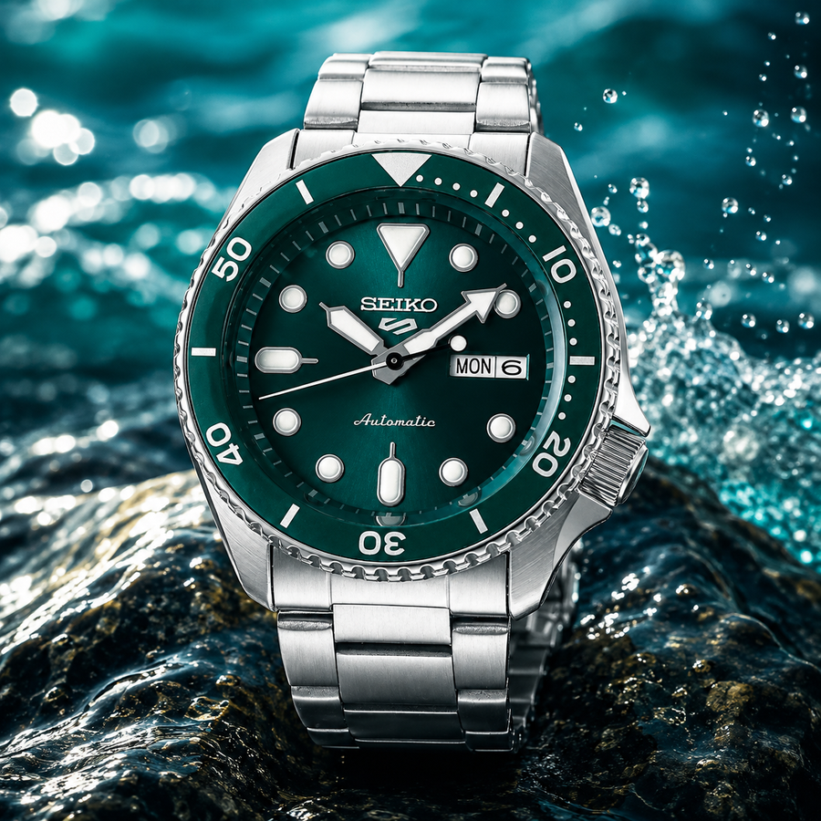 Seiko 5 Sports SRPD61 – Automatic – Green Sunburst Dial – 42.5mm – 100M – New