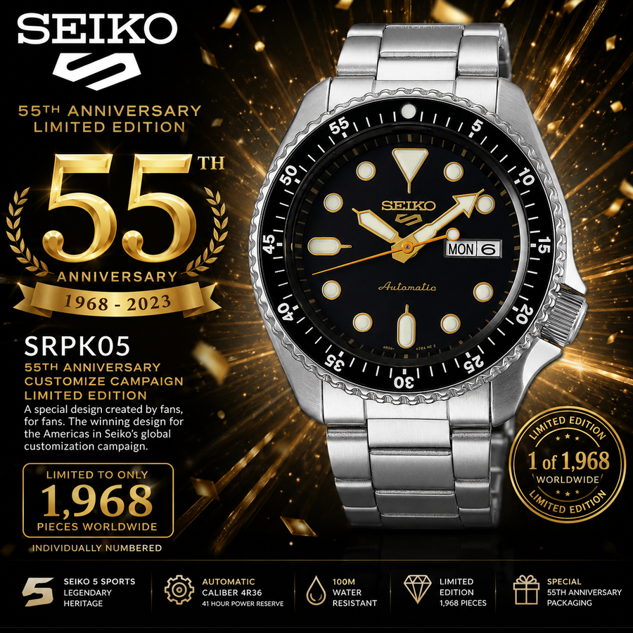 Seiko 5 Sports SRPK05 – 55th Anniversary Customize Campaign Limited Edition – 1 of 1,968 Worldwide – New
