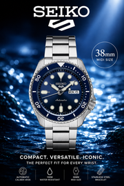 Seiko 5 Sports 38mm "Midi Size" Automatic – Blue Dial – NEW