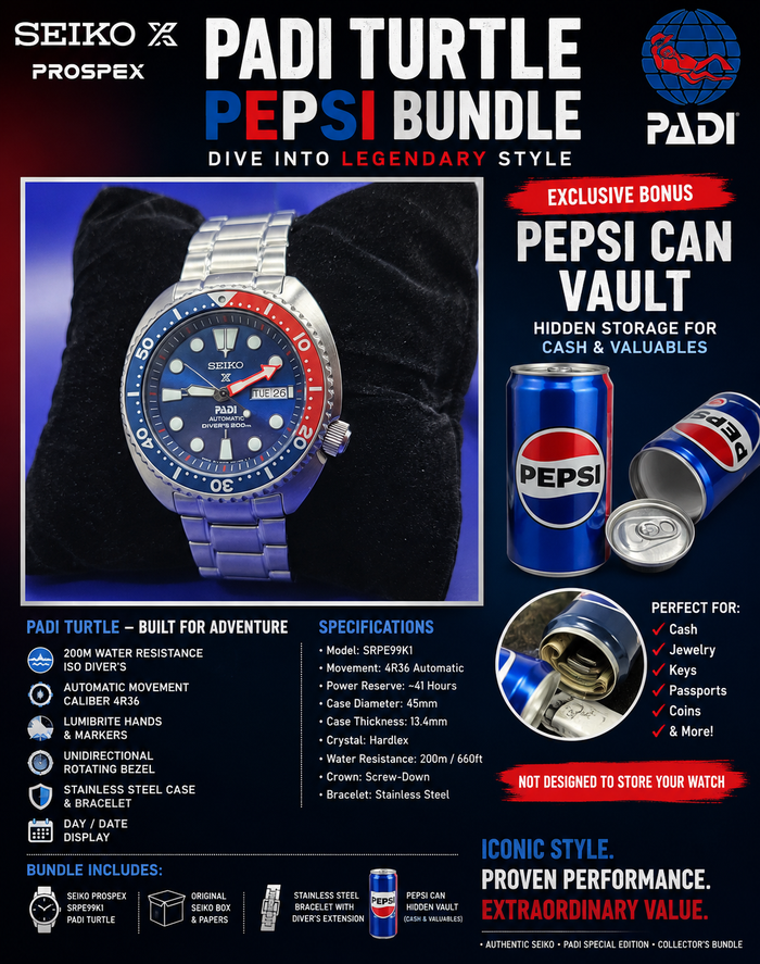 Seiko Prospex SRPE99K1 "PADI Turtle" Automatic Diver – Pepsi Bundle
