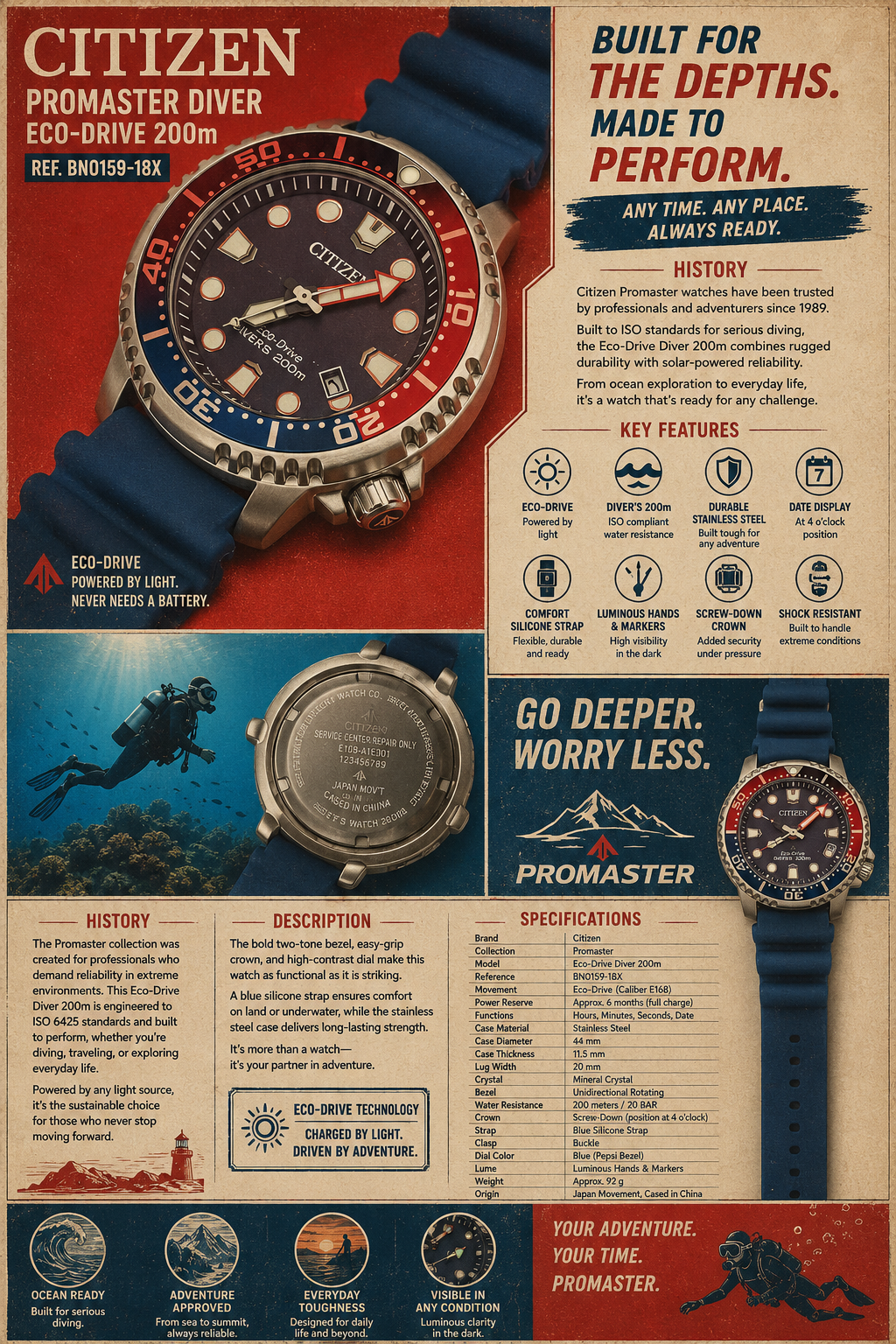 Citizen Promaster Eco-Drive Diver 200m “Pepsi” Reference: BN0159-18X / Caliber E168