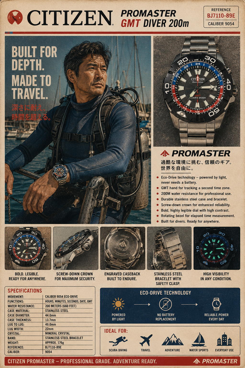 Citizen Promaster Eco-Drive GMT Diver B877-R012835 — commonly nicknamed the “Promaster GMT Pepsi.”