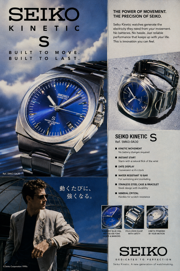 Seiko Kinetic “S” Ref. 5M63-0A30  Blue Sunburst Dial – Early 2000s Japanese Kinetic Classic