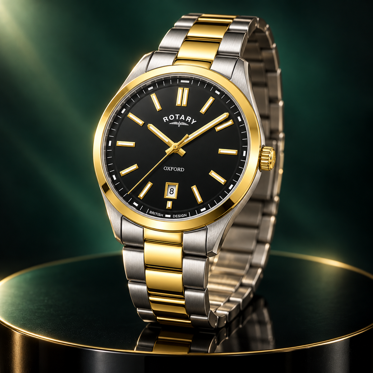 Rotary Oxford Two-Tone Men’s Quartz Watch – Black Dial GB05521