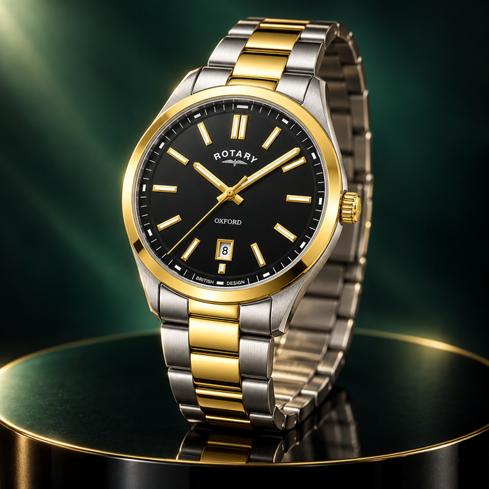 Rotary Oxford Two-Tone Men’s Quartz Watch – Black Dial GB05521