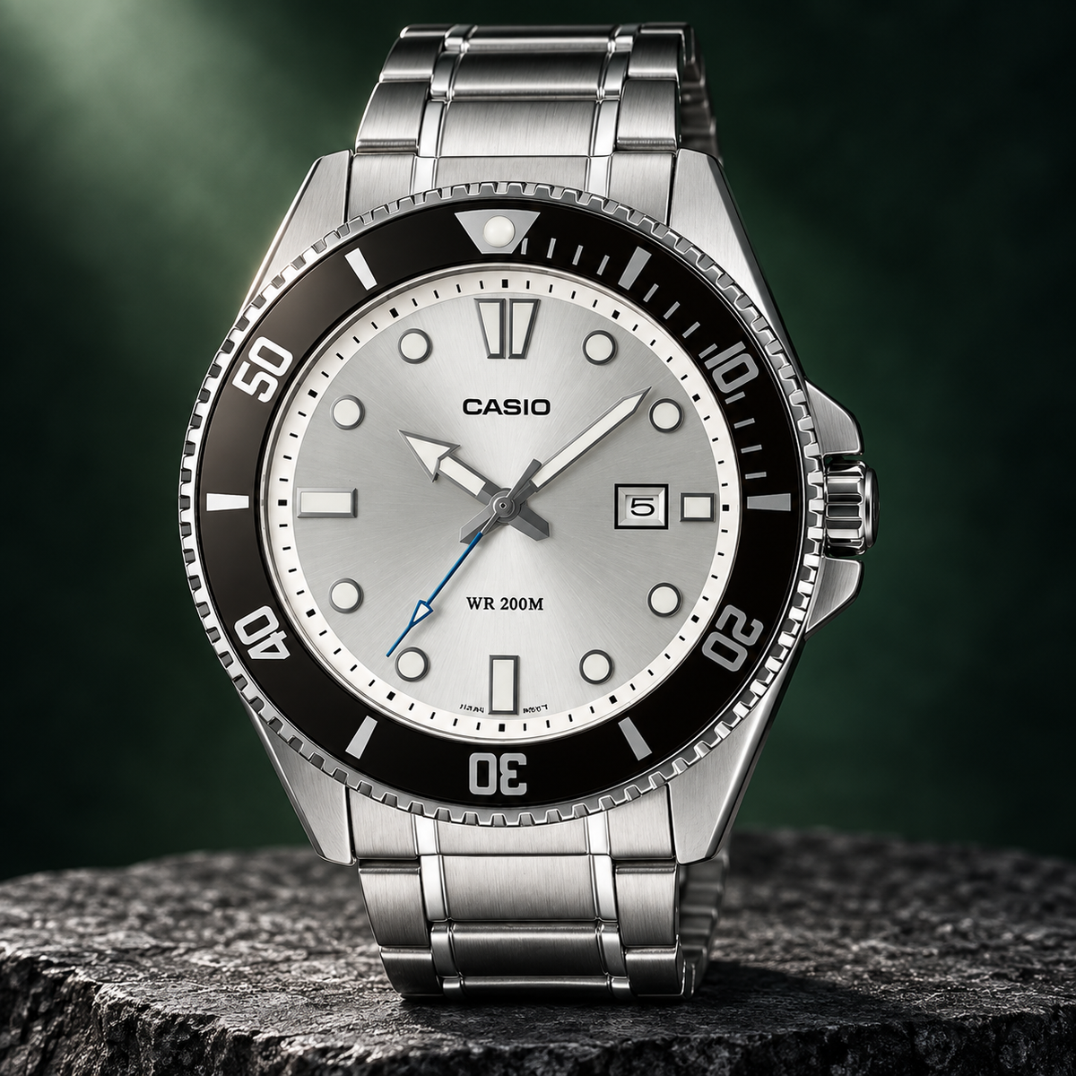 Casio MDV-107D-7AV Stainless Steel Dive-Style Watch – Silver Dial, 200M — view 2
