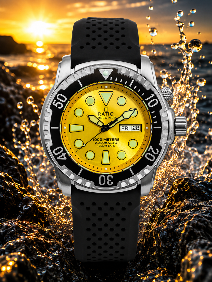 Ratio FreeDiver Version 03 Helium Safe 1000M Automatic Yellow Dial 1068HA90-34VA-YLW-V03 Men's Watch