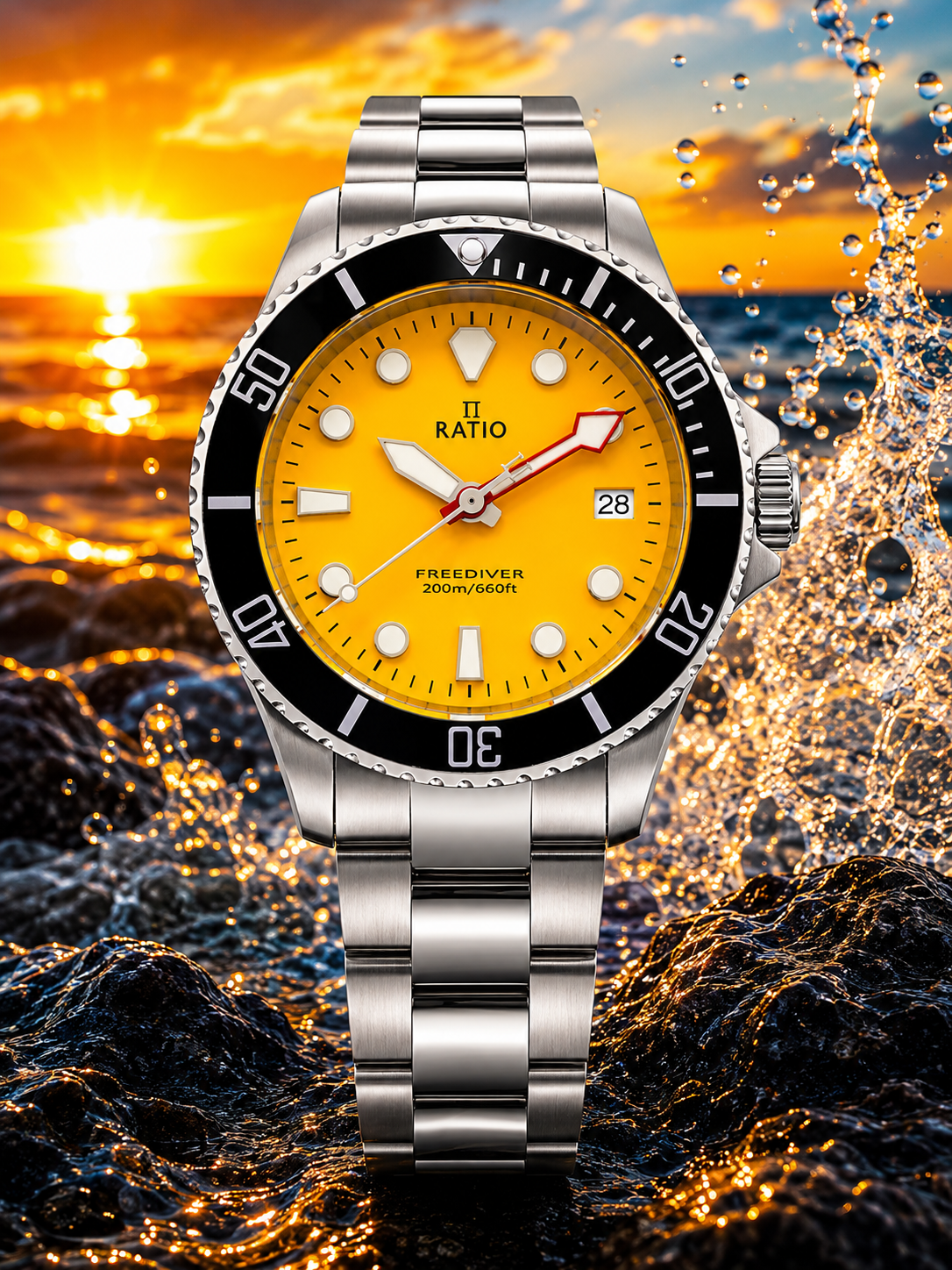 Ratio FreeDiver RTF034 Sapphire Stainless Steel Yellow Dial Quartz 200M Men's Watch — view 7