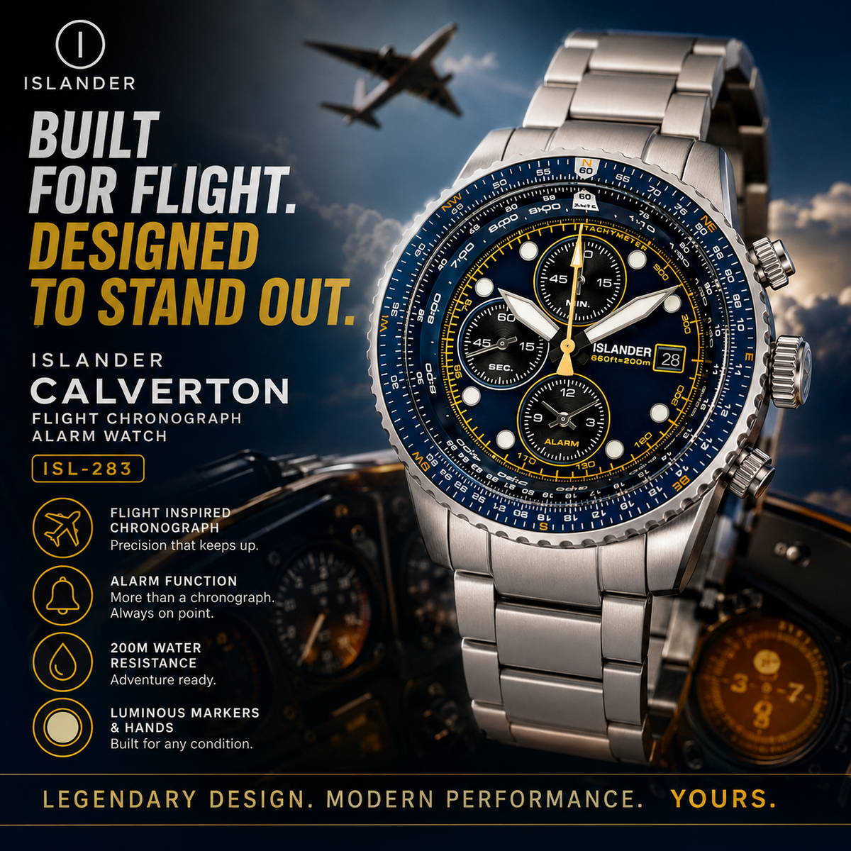 Islander Calverton Flight Chronograph Alarm Watch – Blue Dial – ISL-283 — view 11