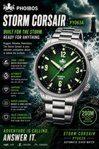 PHOIBOS Storm Corsair PY063A – Green – 200M Automatic Diver view 1
