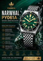 PHOIBOS Narwhal PY061A – Natural Green Malachite – 200M Automatic Diver view 1