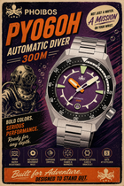 PHOIBOS Depth Hunter PY060H – Purple – 300M Automatic Diver "High Beat" Movement view 1