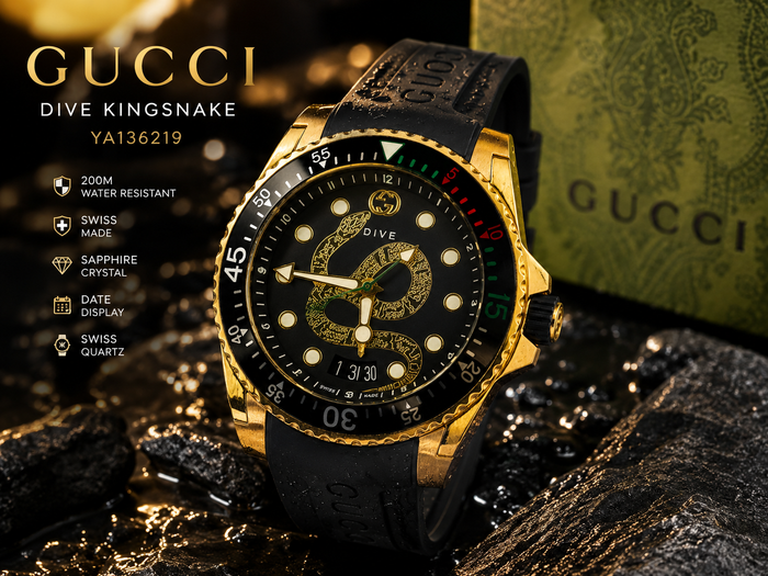 Gucci Dive Kingsnake YA136219 – 45mm – Gold PVD – Swiss Made