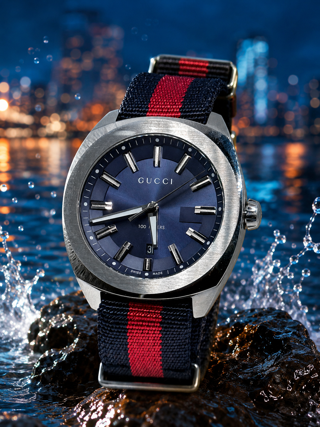 Gucci GG2570 Blue Dial – Swiss Made – Red &amp; Blue Web Strap — view 2