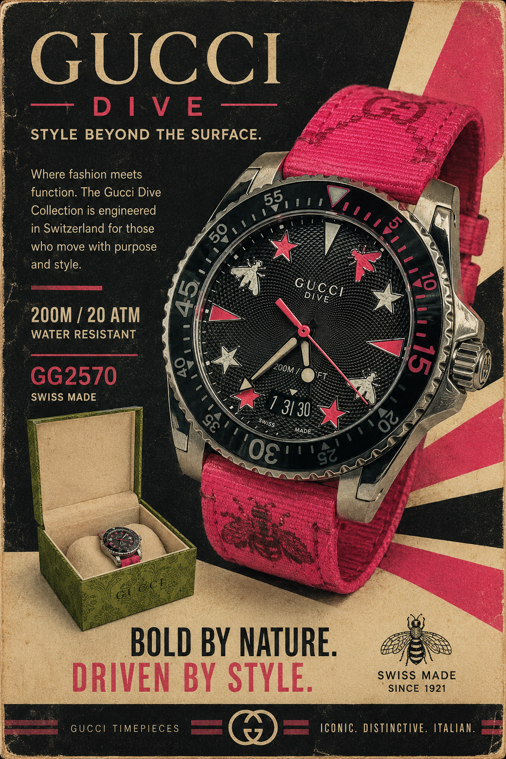 Gucci Dive – Pink/Black Dial – Swiss Made – 200M — view 14