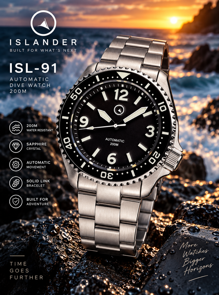 Islander ISL-91 – Pilot-Style Dial Automatic Dive Watch – 200M