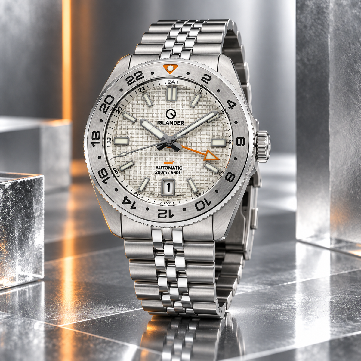 Islander Automatic GMT Dive Watch ISL-215 – White Waffle Dial – 200M