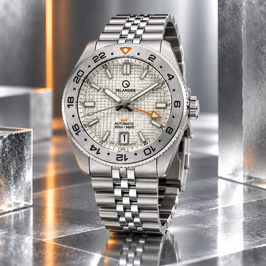 Islander Automatic GMT Dive Watch ISL-215 – White Waffle Dial – 200M