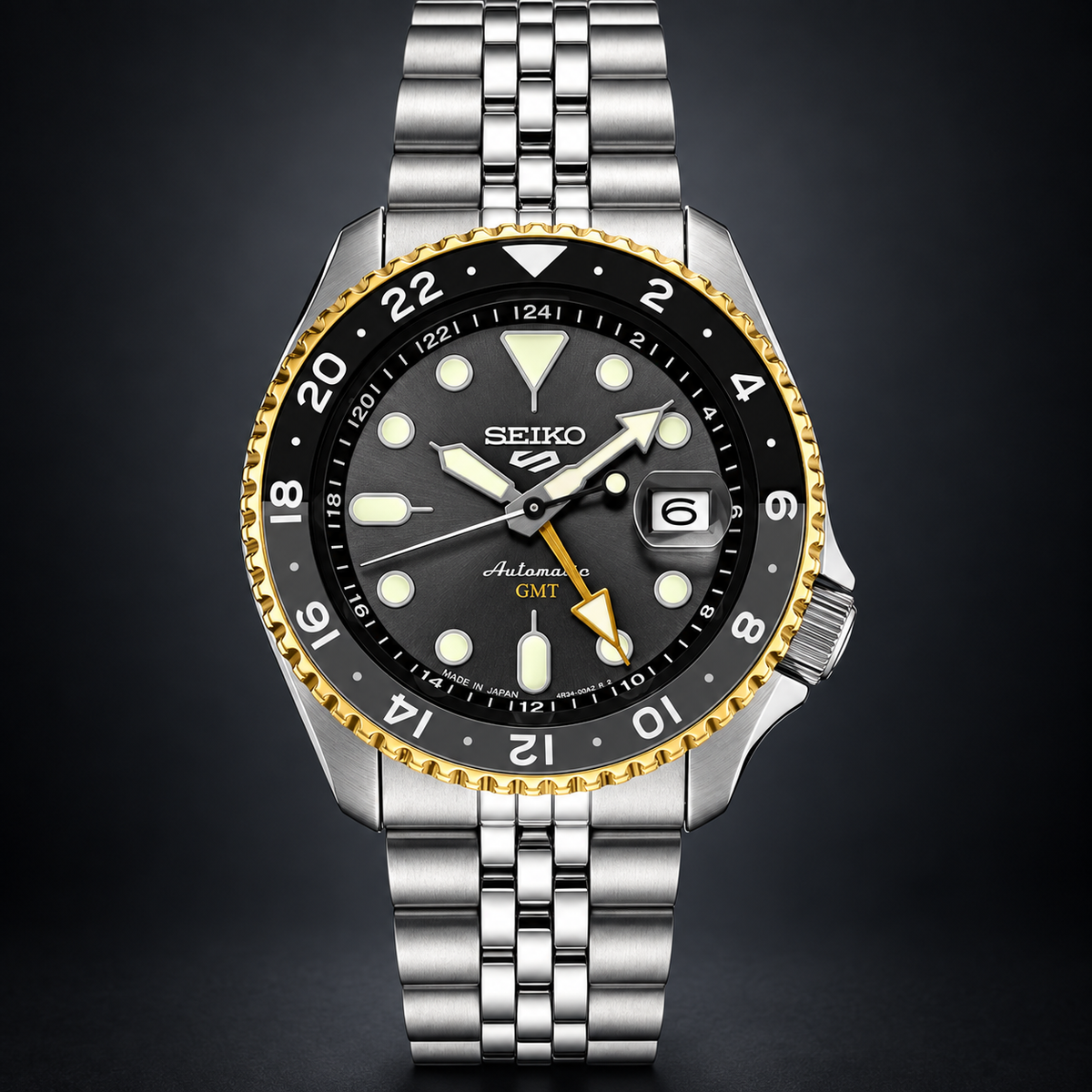 Seiko 5 Sports SSK021 GMT – Charcoal Dial with Gold Accents — view 6