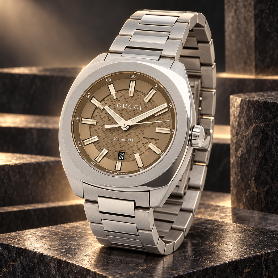Gucci GG2570 YA142315 – Brown Dial Stainless Steel Quartz Men’s Watch, 40mm