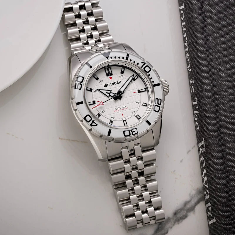 Islander Saltaire ISL-281 – 38mm Solar Dive Watch – Pure White Dial – 200M — view 4