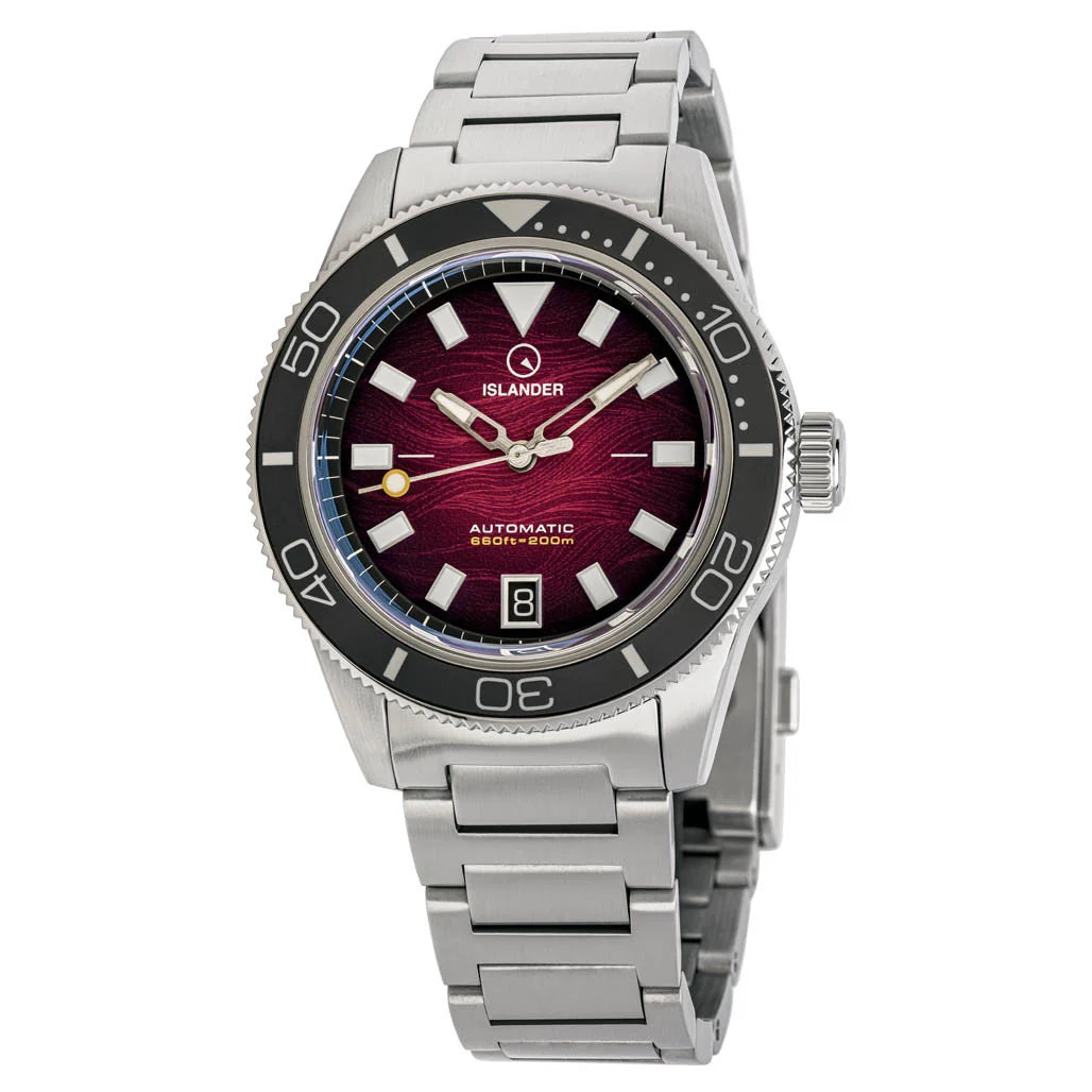 Islander Bayport ISL-310 – Maroon Wave Dial – 200M Automatic Dive Watch — view 2