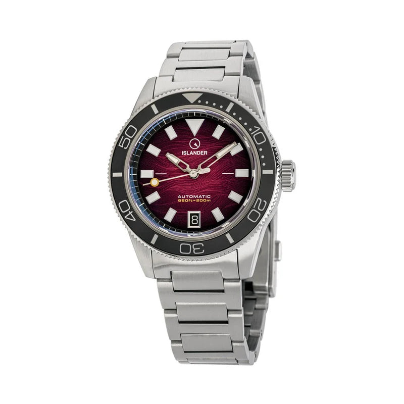 Islander Bayport ISL-310 – Maroon Wave Dial – 200M Automatic Dive Watch — view 4