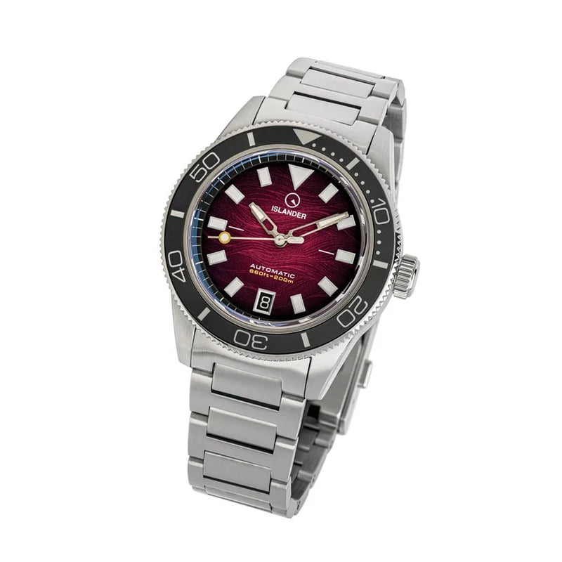 Islander Bayport ISL-310 – Maroon Wave Dial – 200M Automatic Dive Watch — view 3