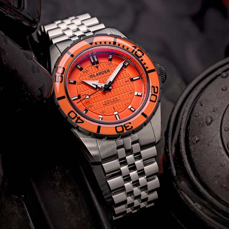Islander Saltaire 38mm Solar Dive Watch – Orange Dial – ISL-358 – Brand New — view 4