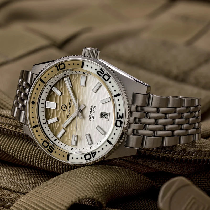 Islander Northport Automatic Dive Watch – Khaki to White Ripple Dial | ISL-361 — view 4