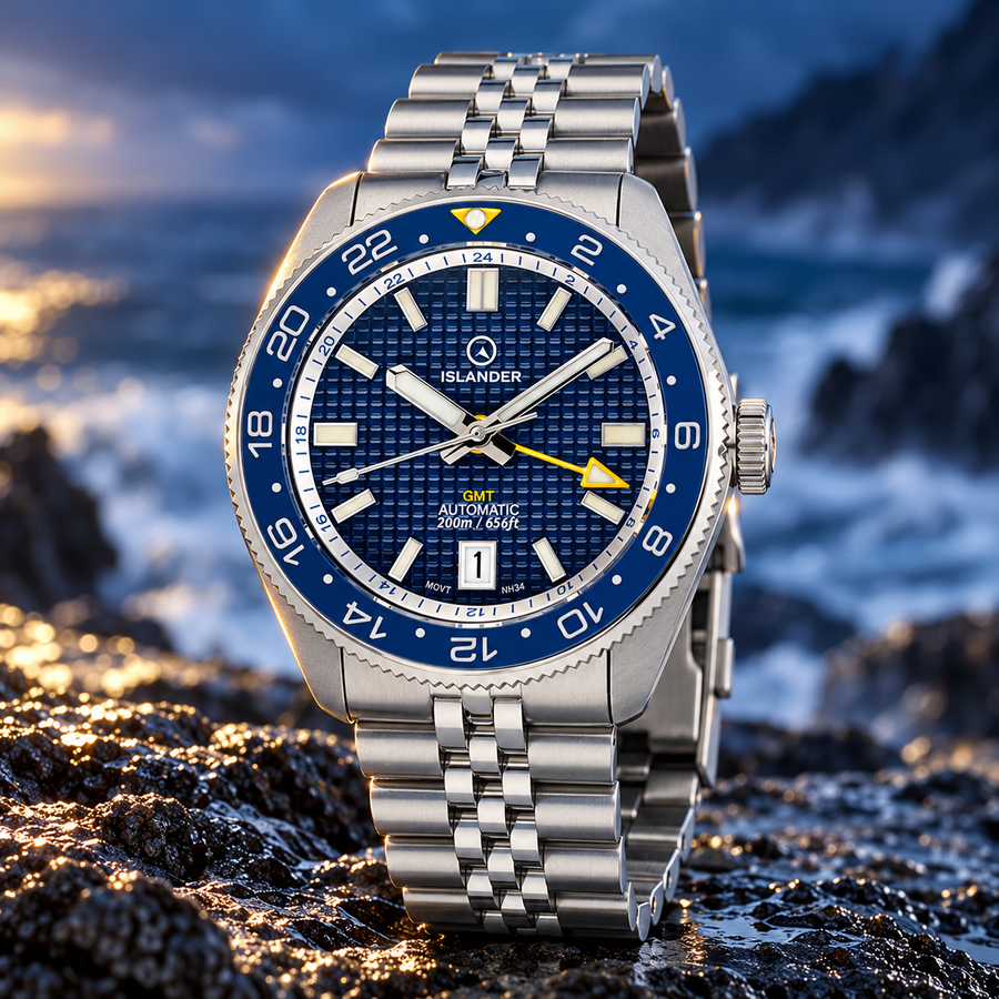 Islander Automatic GMT Dive Watch – Blue Waffle Dial | ISL-214