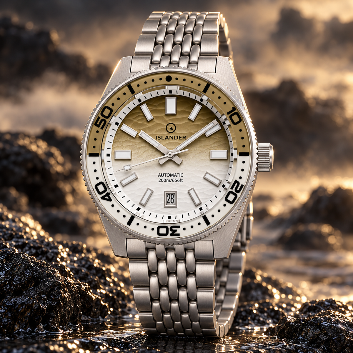 Islander Northport Automatic Dive Watch – Khaki to White Ripple Dial | ISL-361