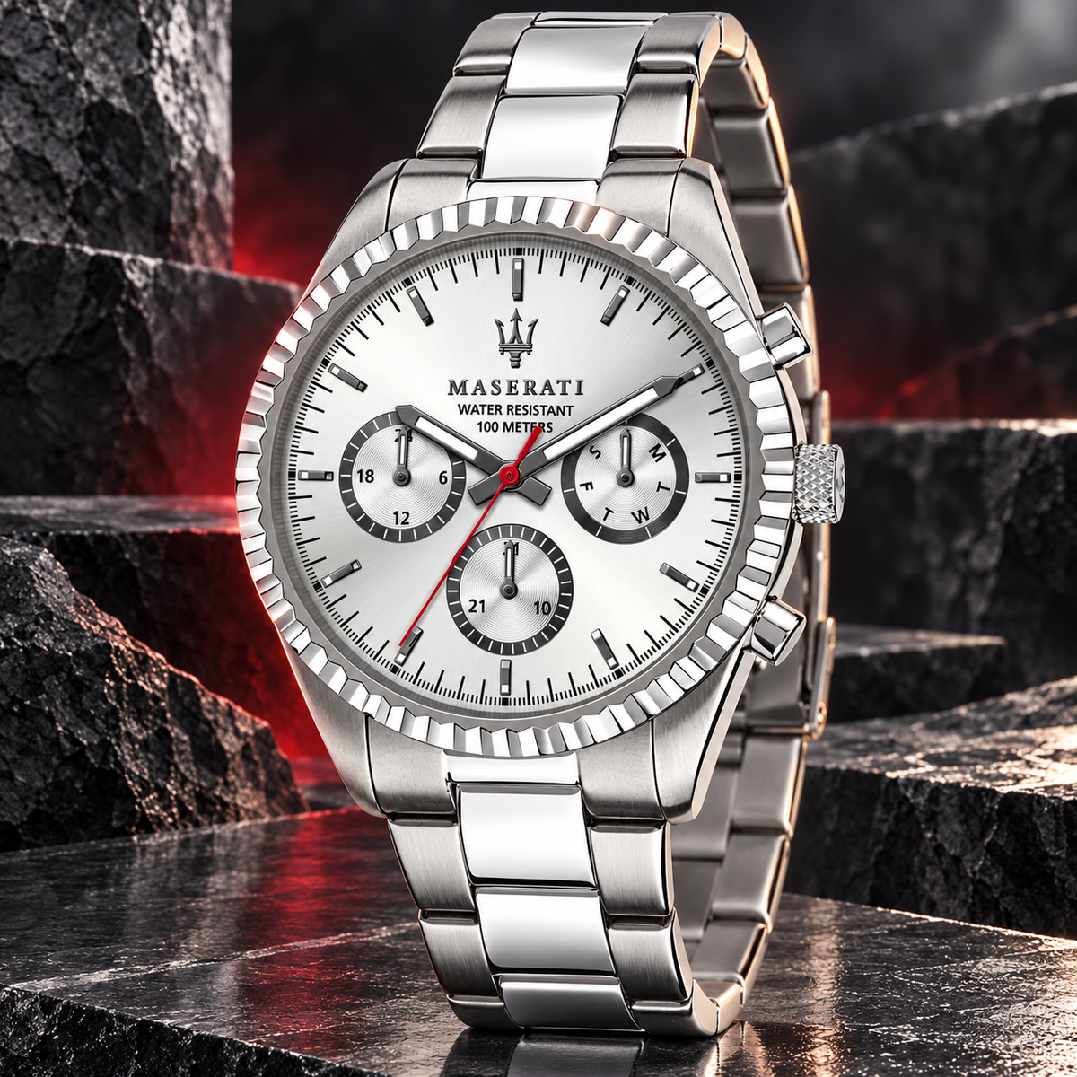 Maserati Competizione R8853100018 – Silver Dial Stainless Steel Quartz Men’s Watch, 43mm