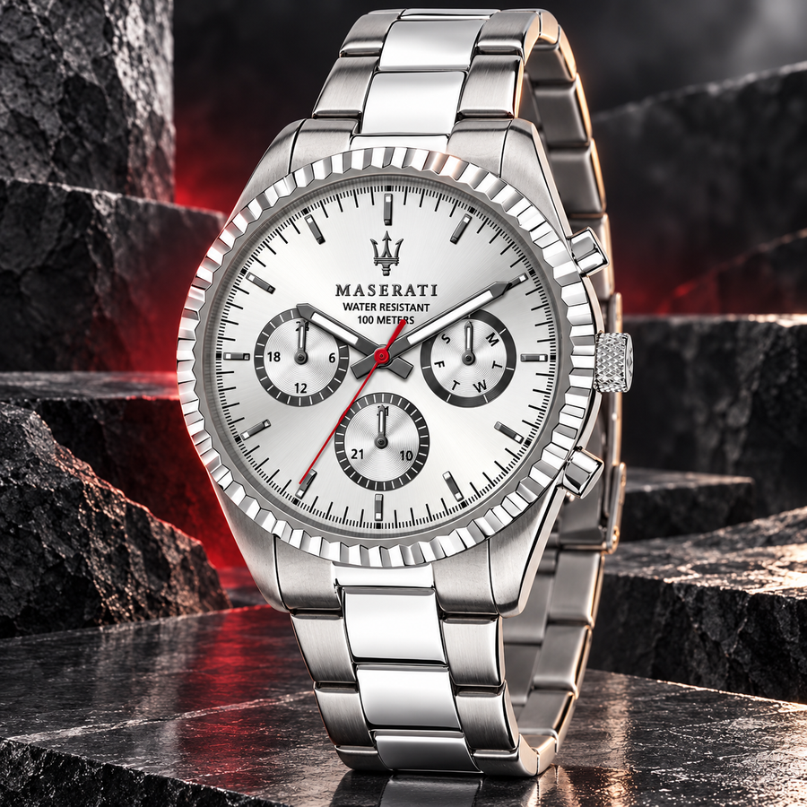 Maserati Competizione R8853100018 – Silver Dial Stainless Steel Quartz Men’s Watch, 43mm