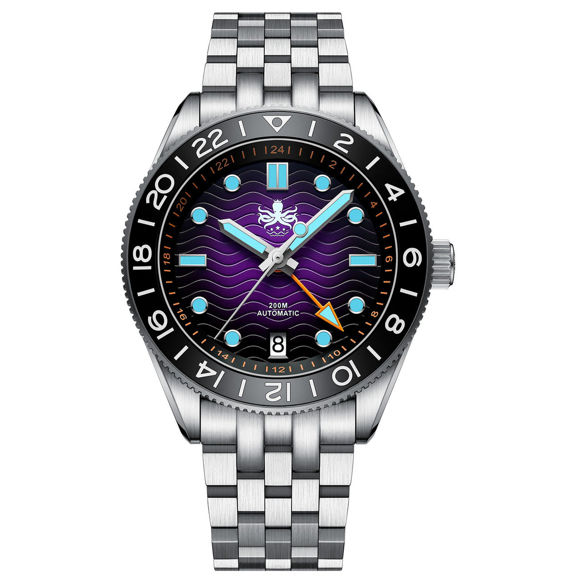 PHOIBOS WAVE MASTER GMT 200M Automatic Diver Watch PY049H Purple