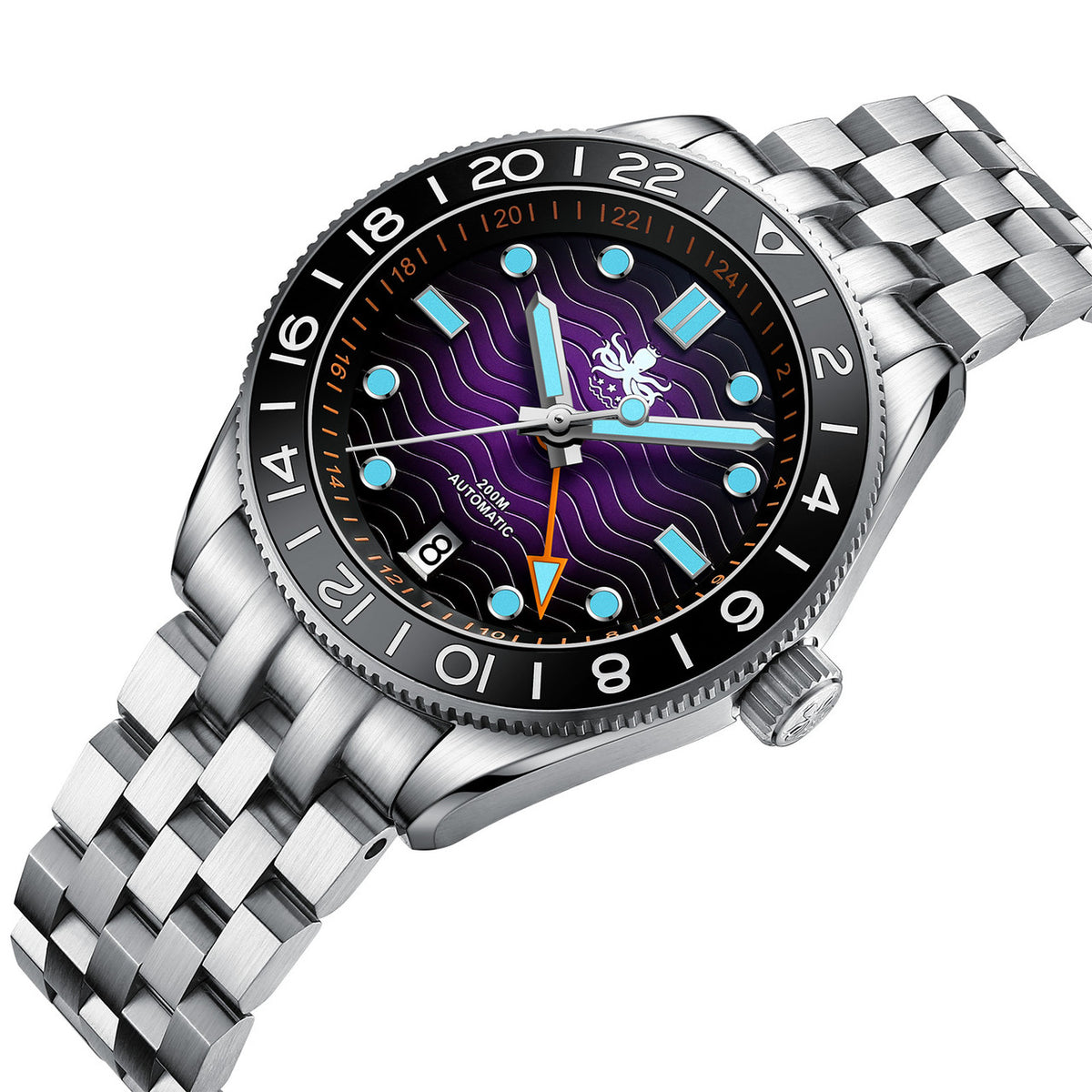 PHOIBOS WAVE MASTER GMT 200M Automatic Diver Watch PY049H Purple — view 2