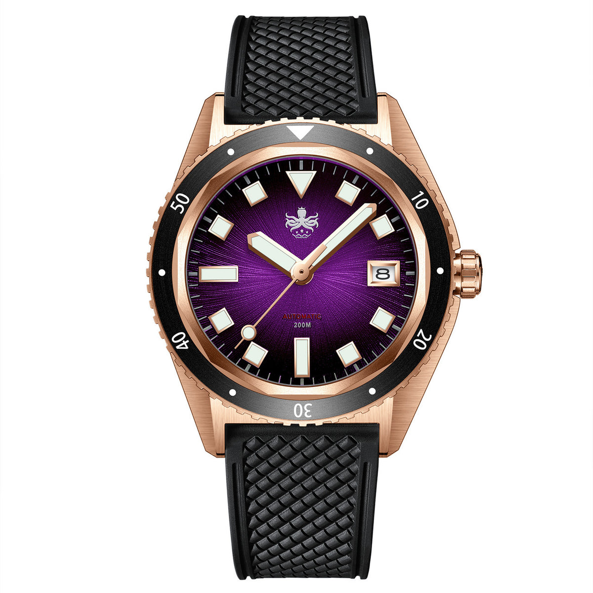 PHOIBOS Argo Bronze PY057H – Spiral Sunray Purple – 200M Automatic Diver "High Beat" Movement — view 2