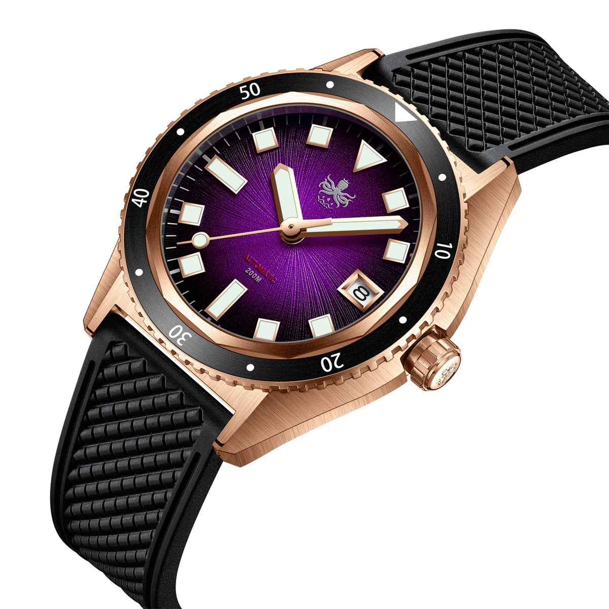 PHOIBOS Argo Bronze PY057H – Spiral Sunray Purple – 200M Automatic Diver "High Beat" Movement — view 3