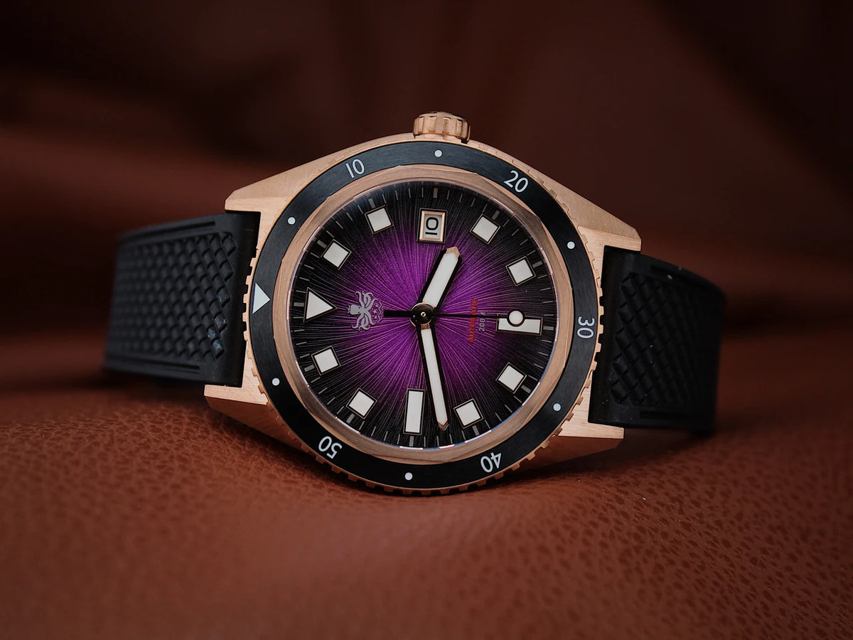 PHOIBOS Argo Bronze PY057H – Spiral Sunray Purple – 200M Automatic Diver "High Beat" Movement — view 5