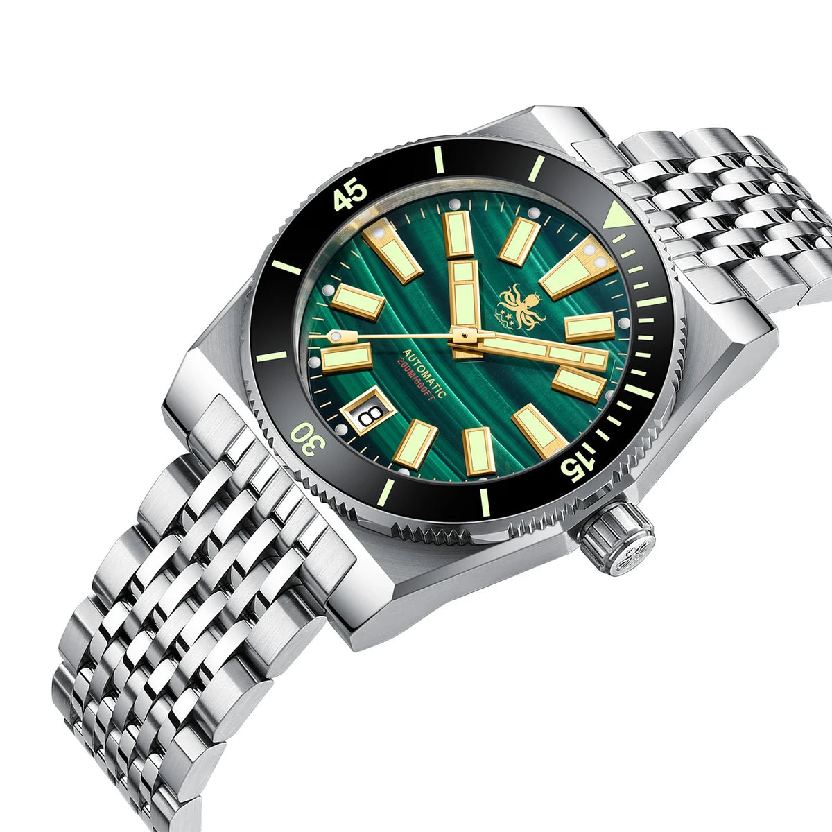 PHOIBOS Narwhal PY061A – Natural Green Malachite – 200M Automatic Diver — view 8
