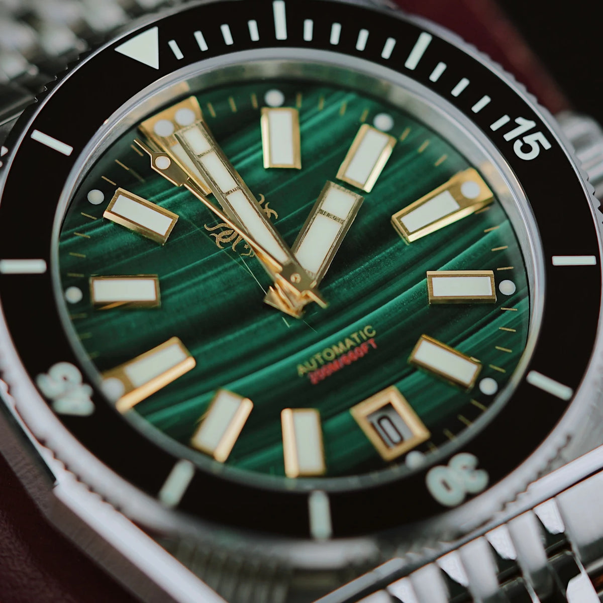 PHOIBOS Narwhal PY061A – Natural Green Malachite – 200M Automatic Diver — view 3