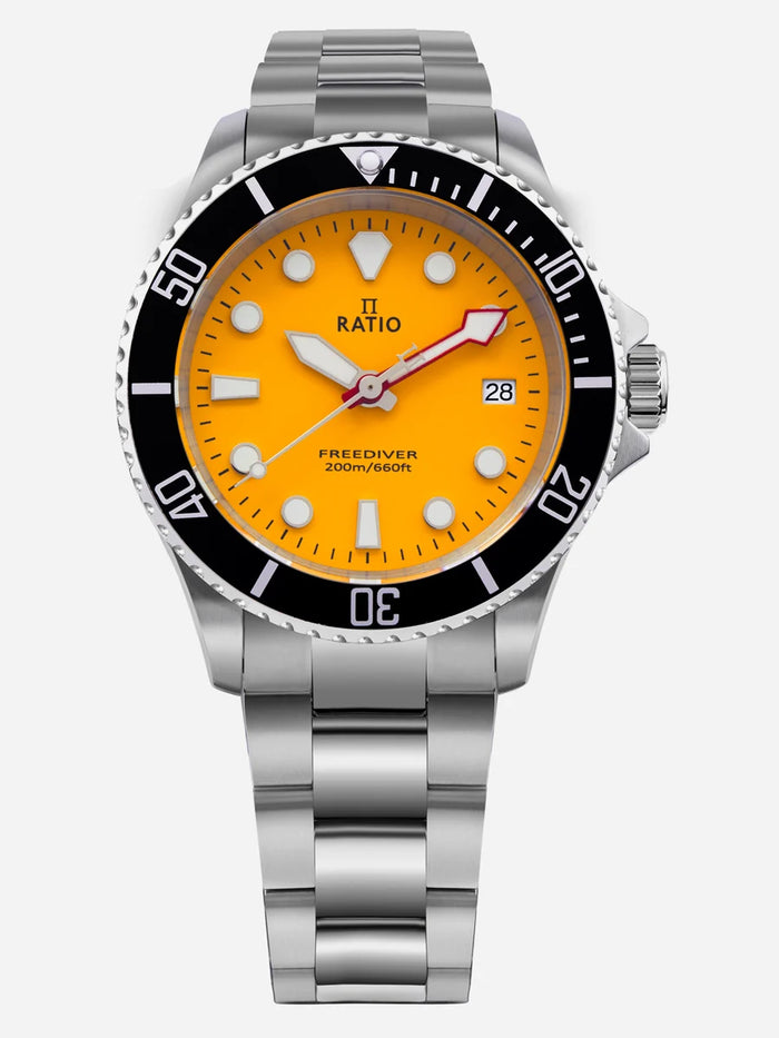 Ratio FreeDiver RTF034 Sapphire Stainless Steel Yellow Dial Quartz 200M Men's Watch